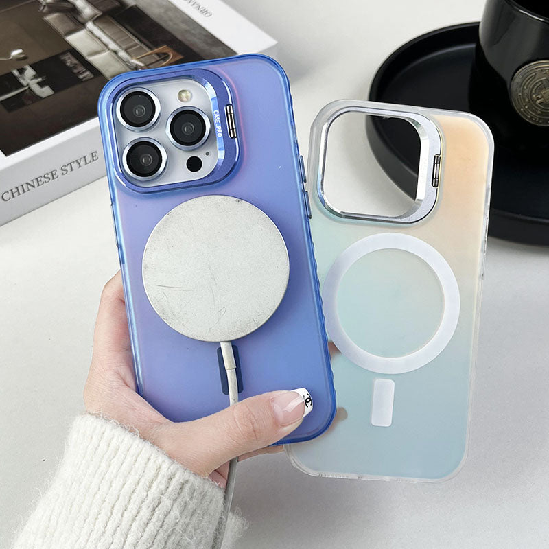 For iPhone 12 / 12 Pro Case Camera Kickstand IMD PC+TPU Phone Cover Compatible with MagSafe - Purple For iPhone 12 / 12 Pro Case Camera Kickstand IMD PC+TPU Phone Cover Compatible with MagSafe - Purple